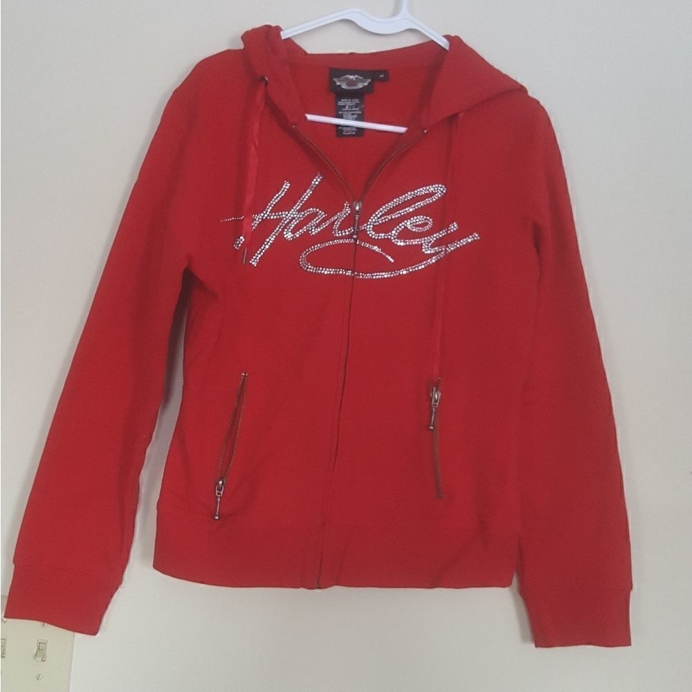 Harley Davidson Red Rhinestone Hoodie Jacket Size Medium‎